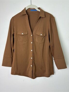 J. McLaughlin Women Blouse Top Size XS Chestnut Brown button up‎